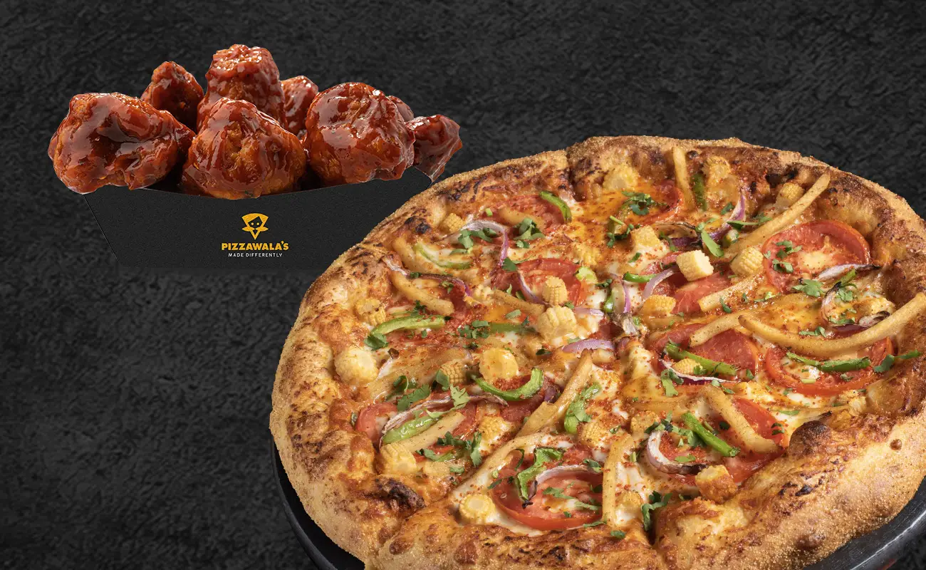 Aaloo Gobi Pizza with Korean Zing Wings